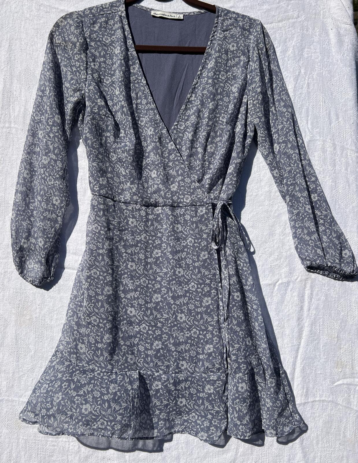 Abercrombie & Fitch Blue Floral Wrap Mini Dress Long Sleeve Ruffle Hem – xoxo Love Lindsay