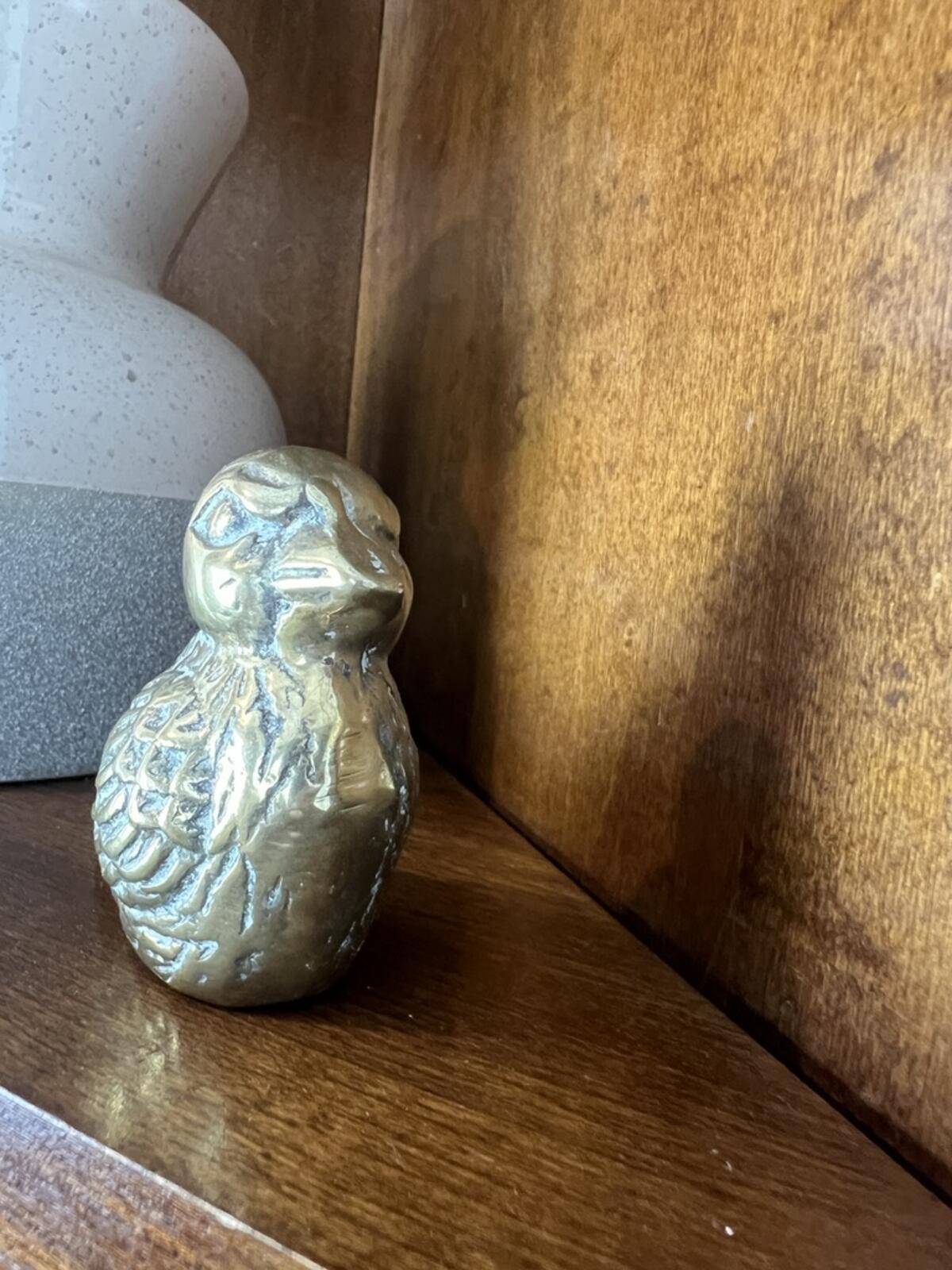 Vintage Brass Bird Figurine Small Decorative Gold Sparrow Shelf Decor