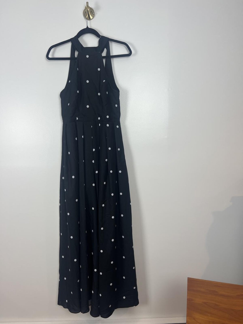 Free People Black Polka Dot Jumpsuit Halter Tie Back Wide Leg NWT Size 4