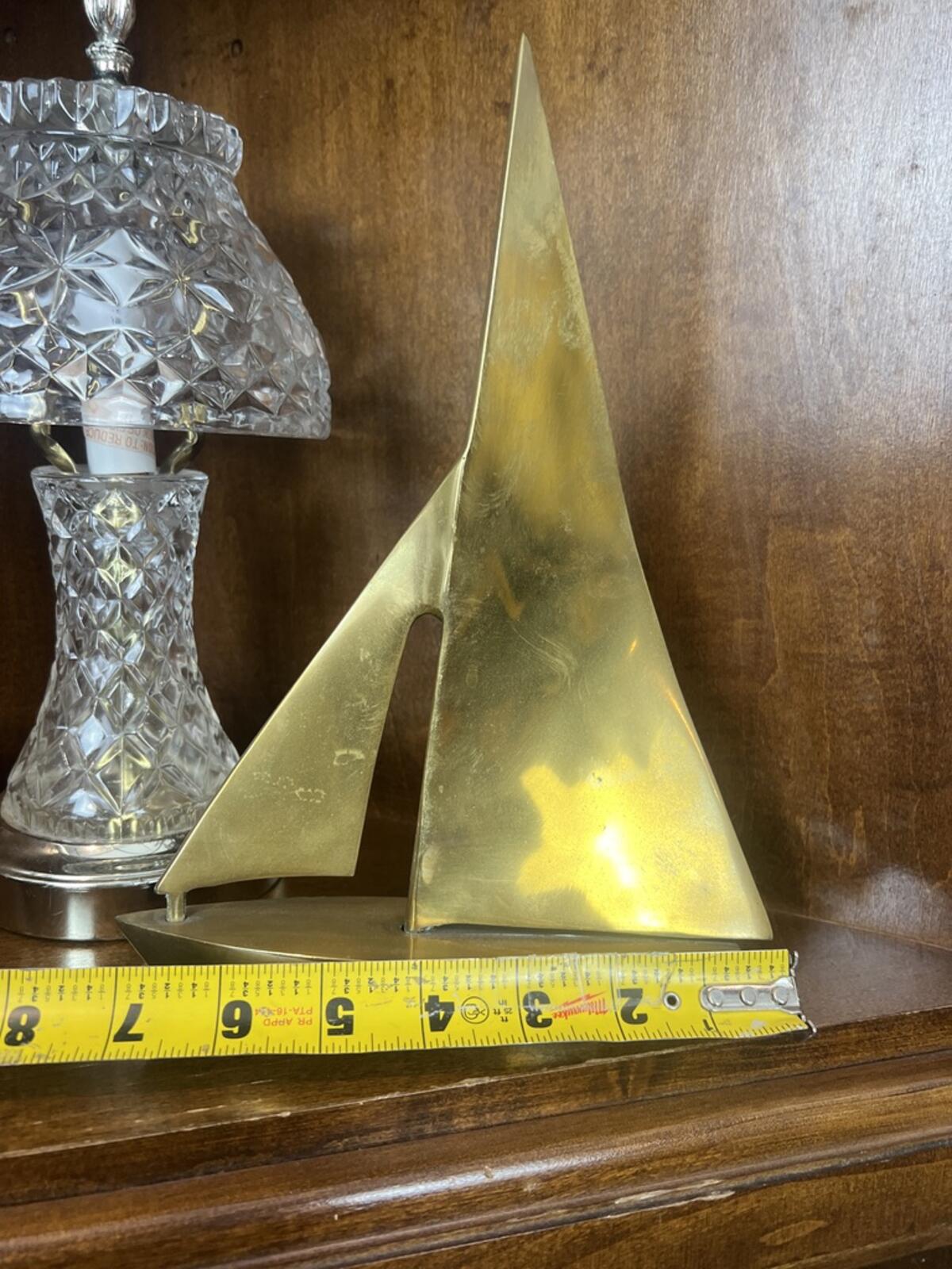 Vintage Brass Sailboat Sculpture Nautical Decor Mid Century Modern Art