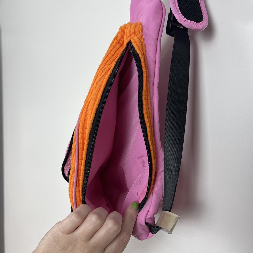 Free People Sling Bag Pink Orange Colorblock Crossbody Nylon Blend