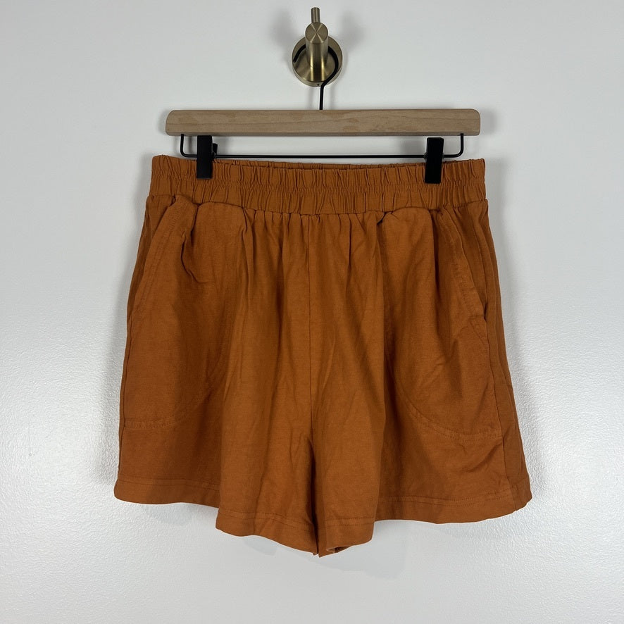 FP Beach Rust Orange 100% Cotton Shorts Elastic Waist Casual Summer L