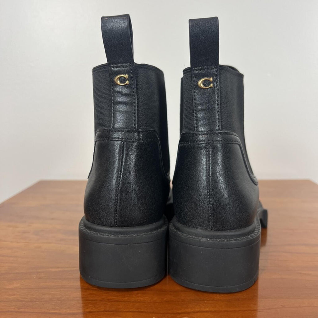 Coach Black Leather Chelsea Boots Lug Sole Ankle Boot Womens 5.5