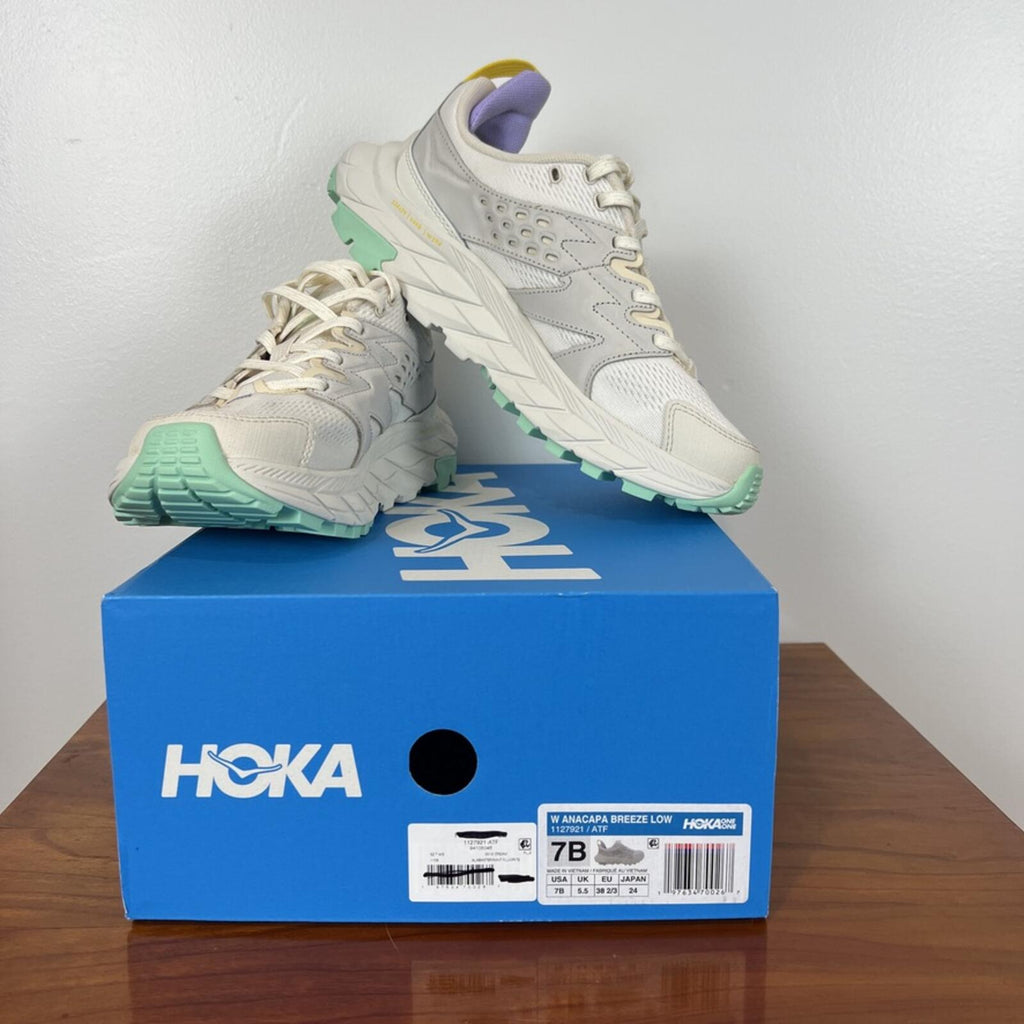 HOKA Anacapa Breeze Low Trail Shoes Cream Mint Womens 7 Hiking Sneakers
