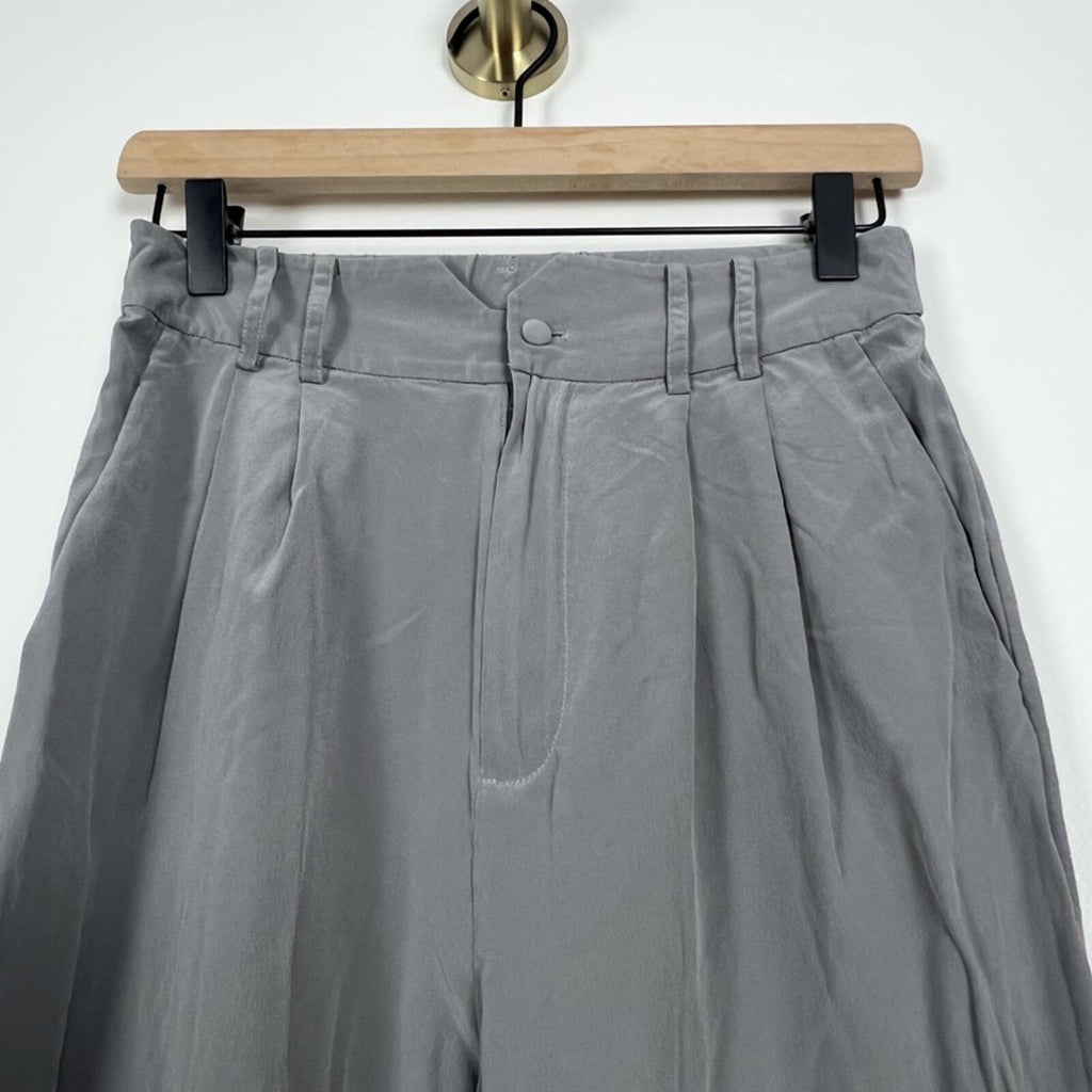 LILYSILK Silk Pants Womens 2 Gray Pleated High Rise Straight Leg Casual