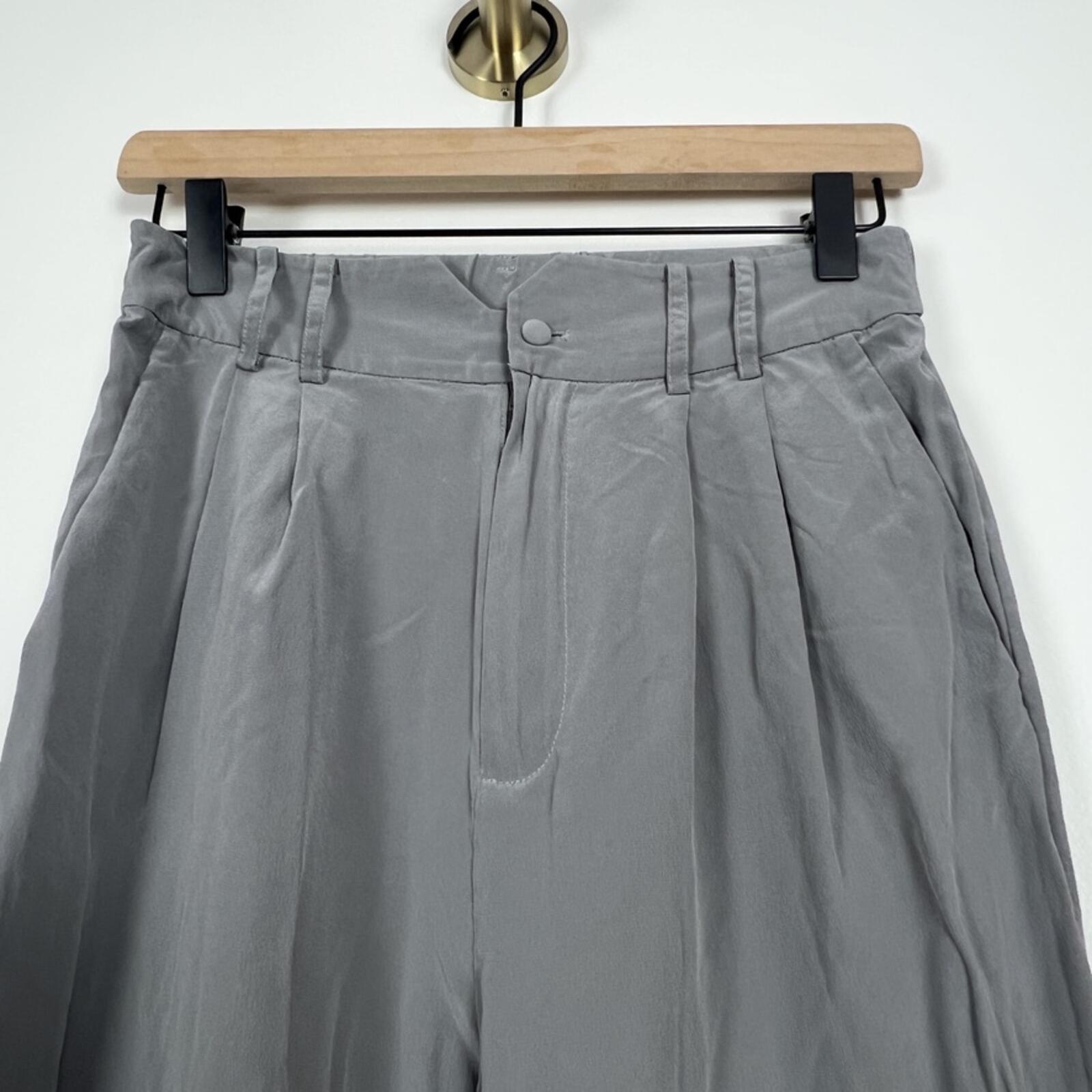 LILYSILK Silk Pants Womens 2 Gray Pleated High Rise Straight Leg Casual