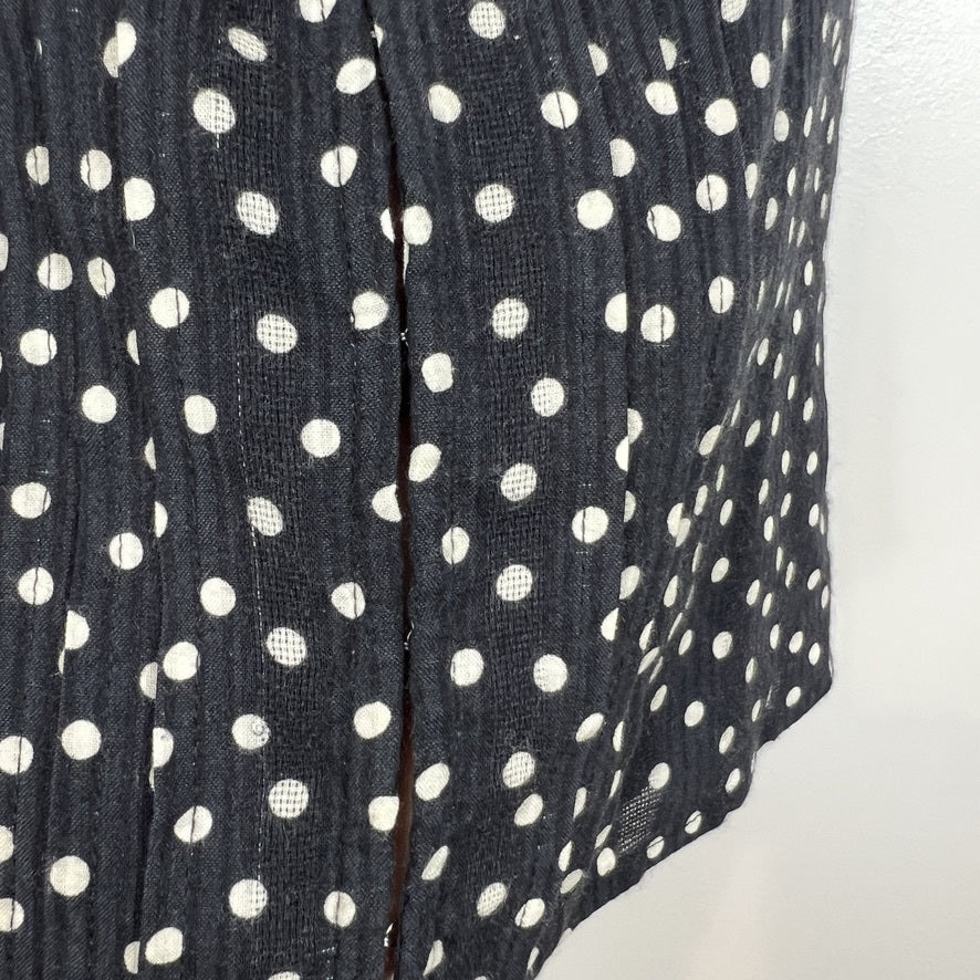 Free People Polka Dot Tank Top Black White Boho Tie Back Cotton Rayon
