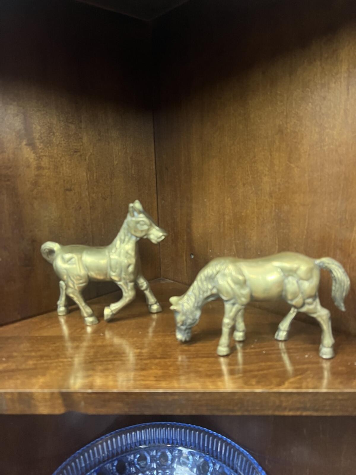 Vintage Solid Brass Horse Figurines Set Mid Century Farm Decor Pair 5"