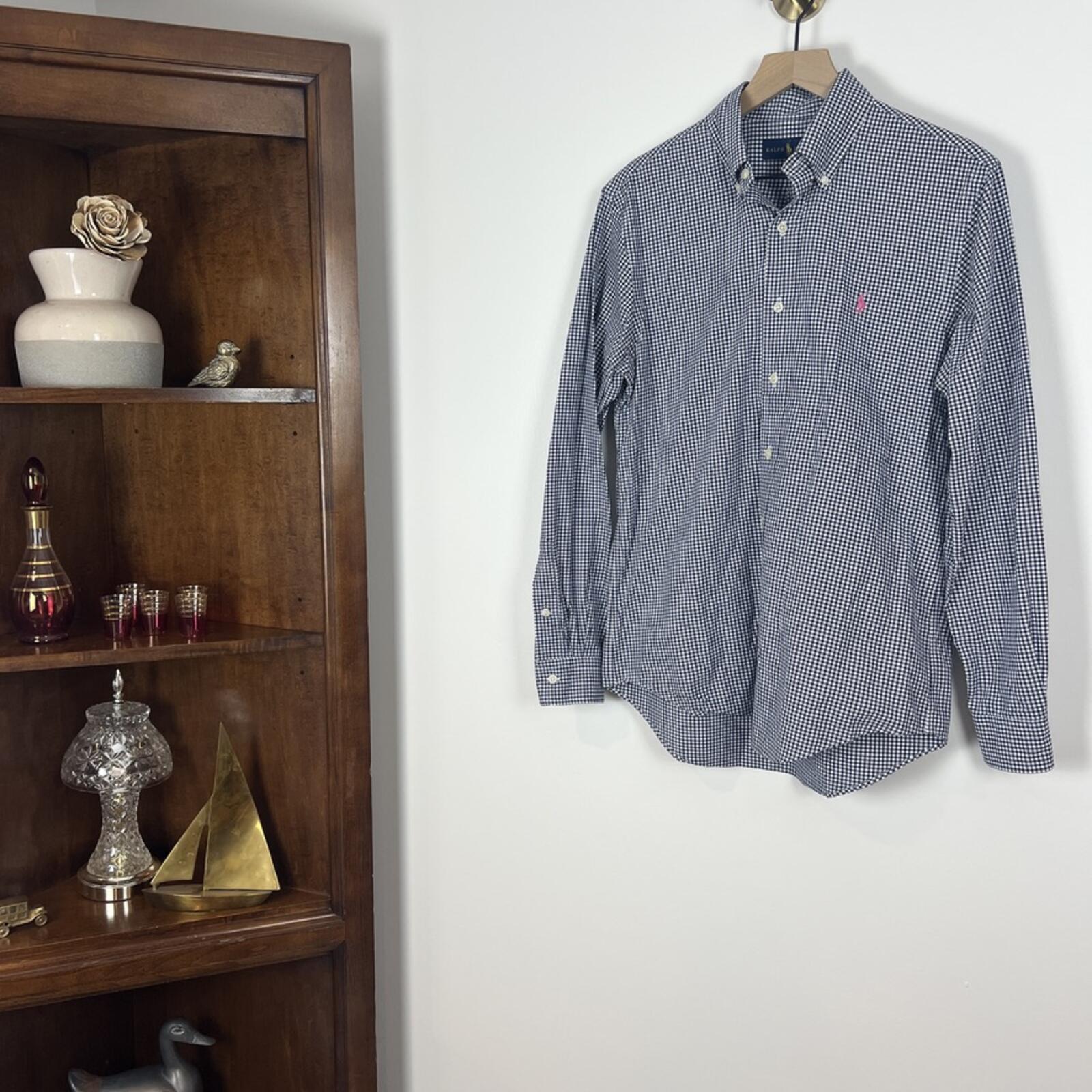 Ralph Lauren Blue Gingham Button Down Shirt Small Pony Logo Cotton Prep