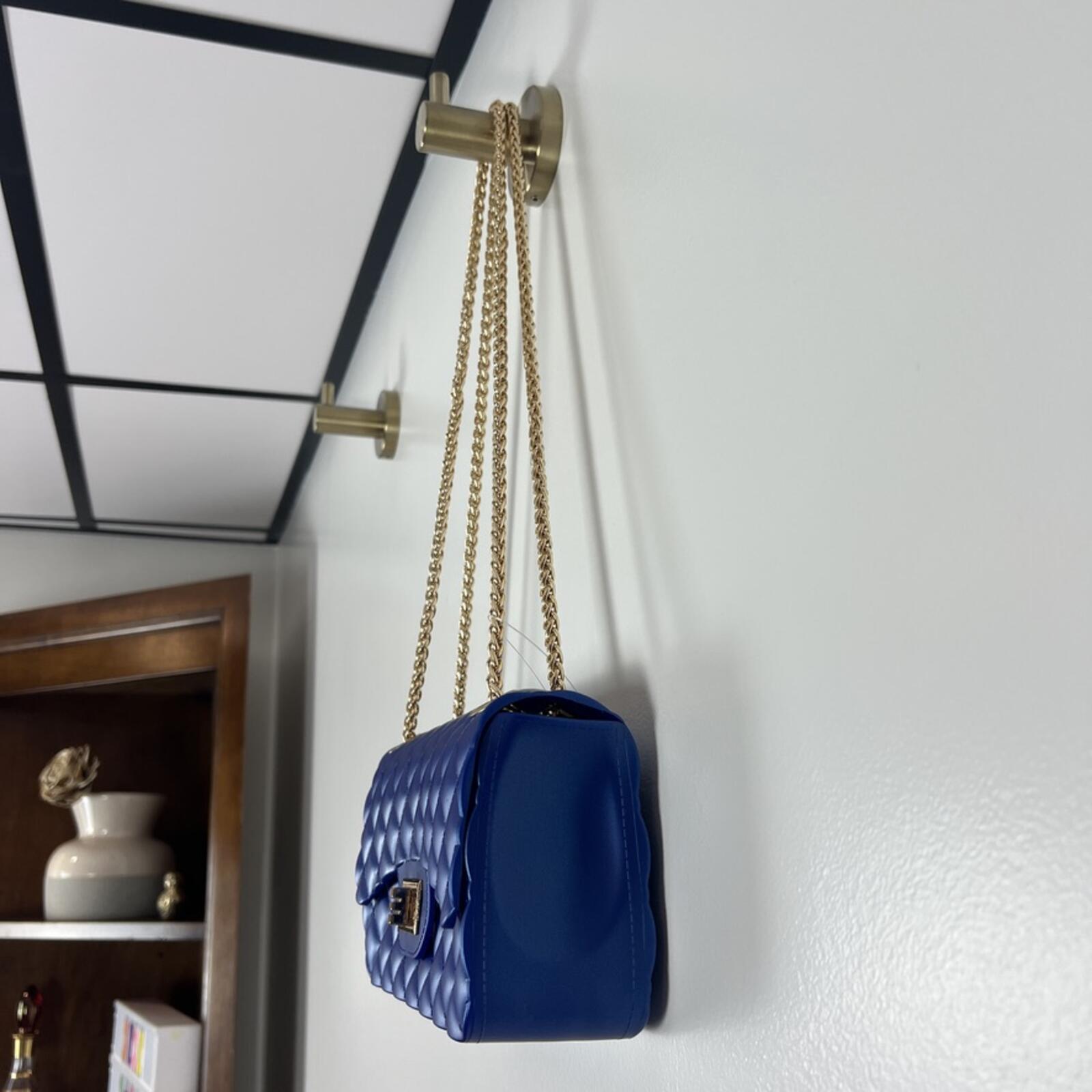Royal Blue Quilted Jelly Crossbody Bag Gold Chain Strap NWT Chic