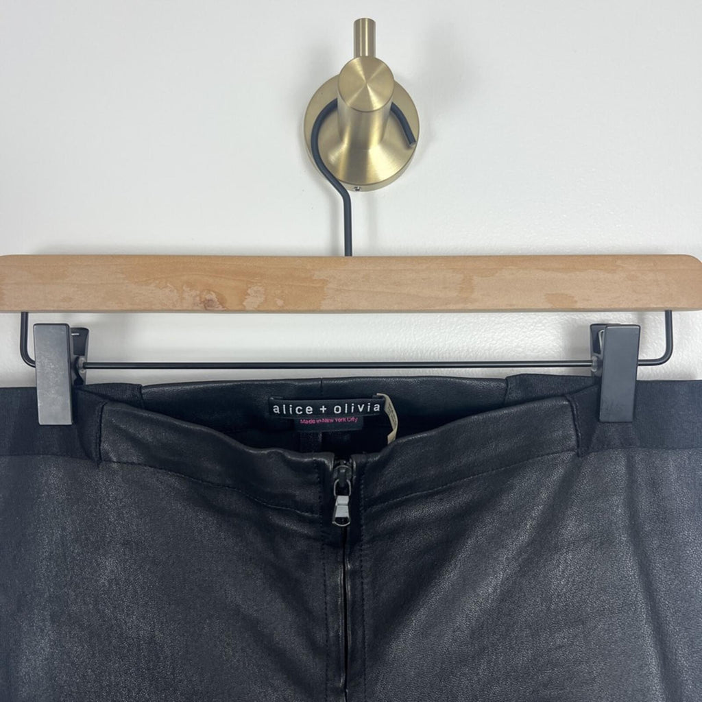 Alice + Olivia Black Leather Skinny Pants Womens 12 High Rise Zip USA