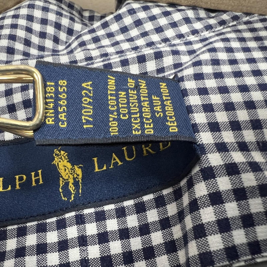 Ralph Lauren Blue Gingham Button Down Shirt Small Pony Logo Cotton Prep