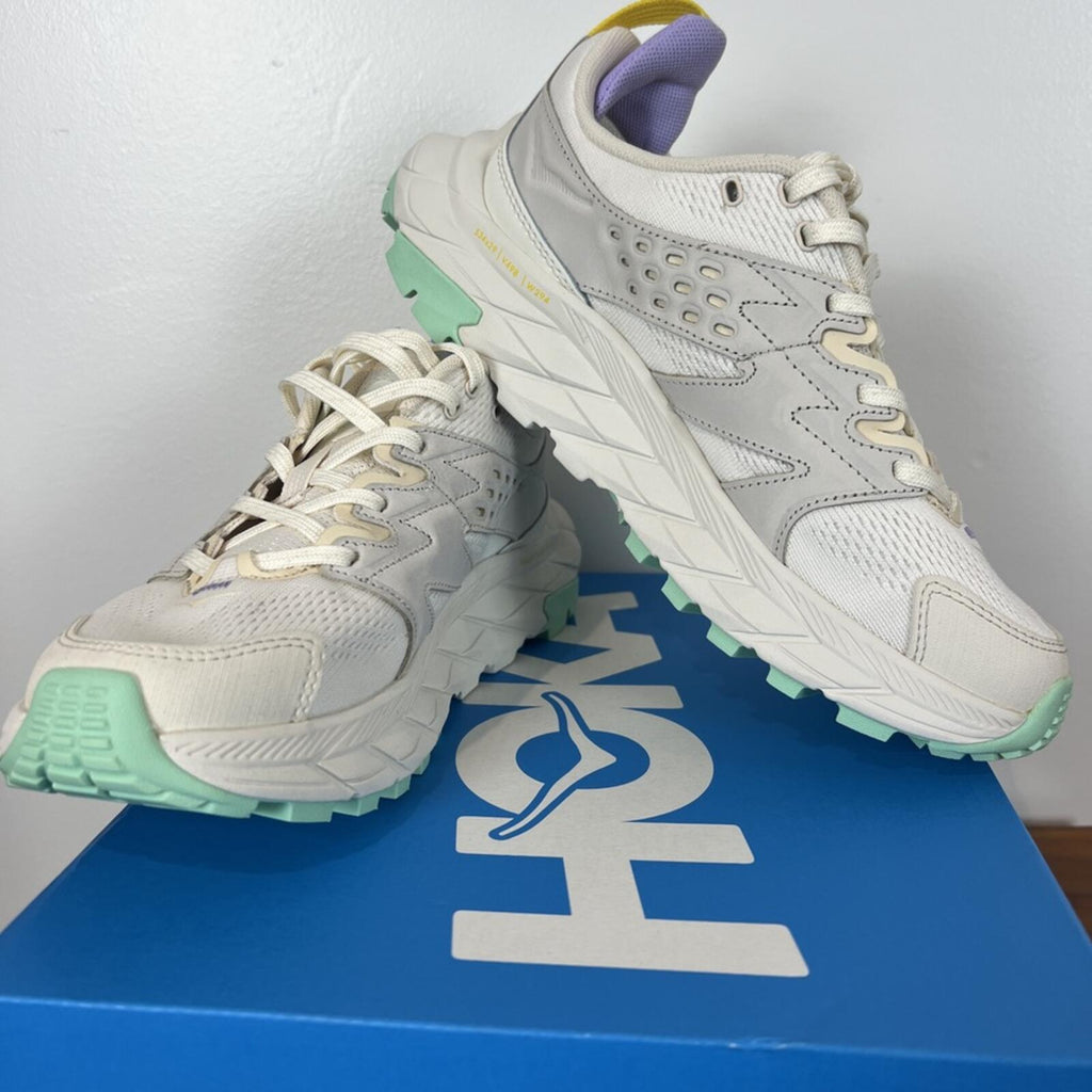 HOKA Anacapa Breeze Low Trail Shoes Cream Mint Womens 7 Hiking Sneakers