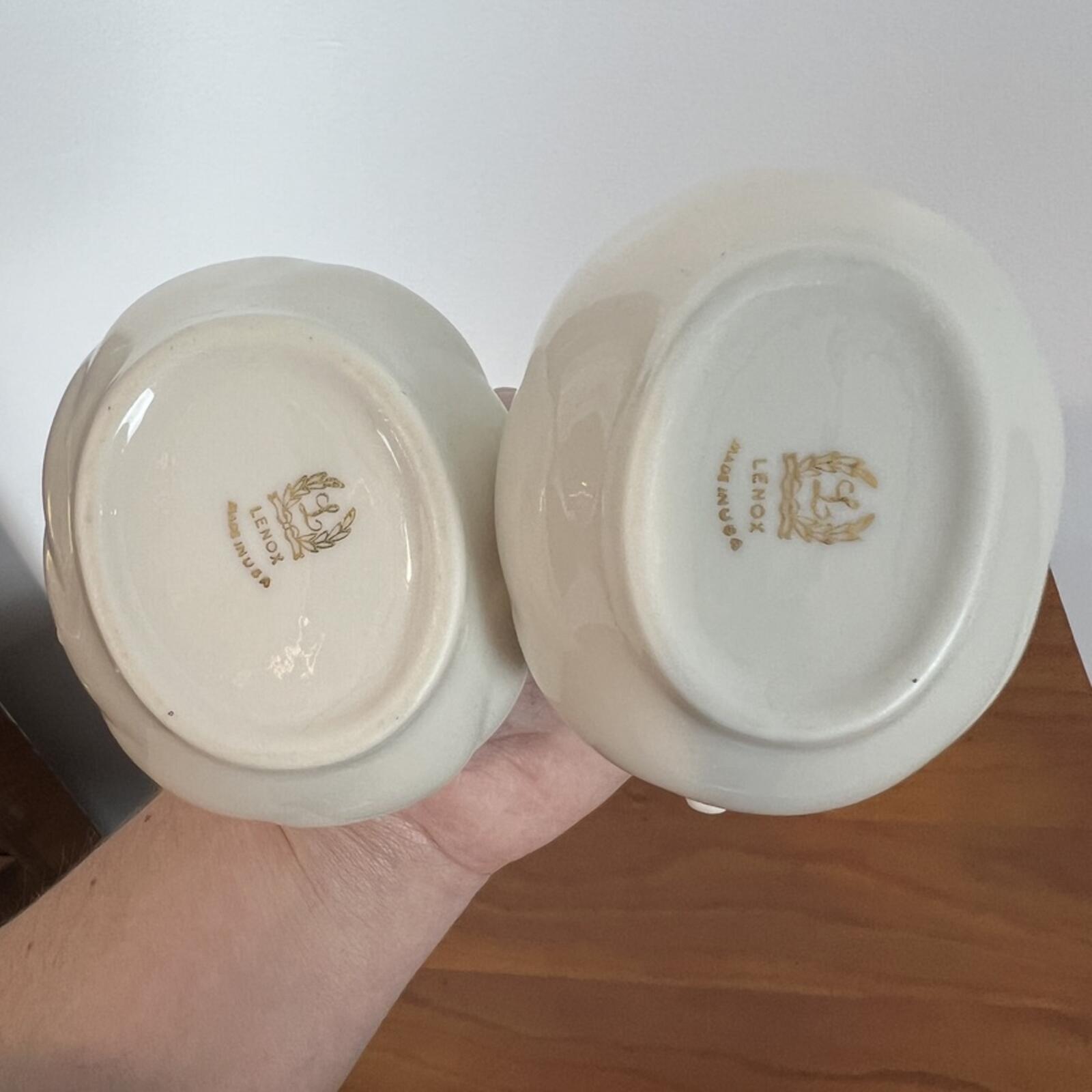 Lenox Ivory Creamer Sugar Bowl Set Gold Stamp Vintage Cottage Core Decor