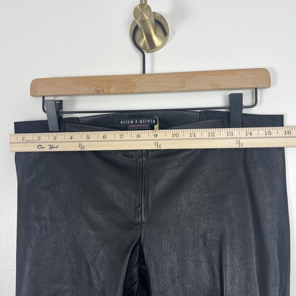 Alice + Olivia Black Leather Skinny Pants Womens 12 High Rise Zip USA