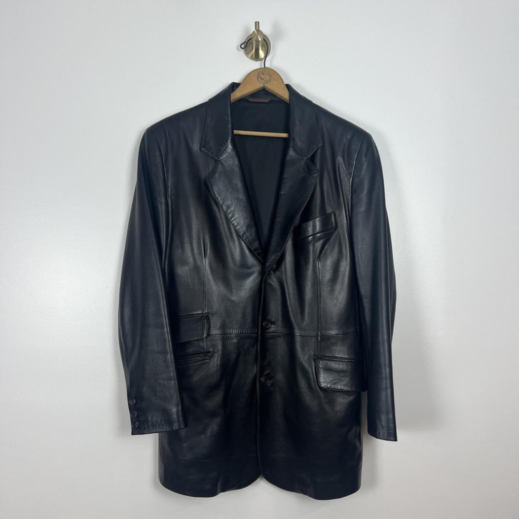 Seraphin Paris Black Leather Blazer Jacket Mens EU 48 / US 38 France Luxury Coat