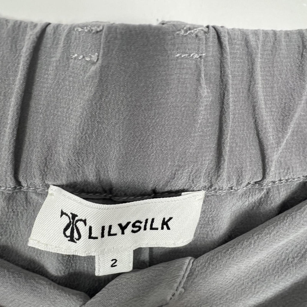 LILYSILK Silk Pants Womens 2 Gray Pleated High Rise Straight Leg Casual