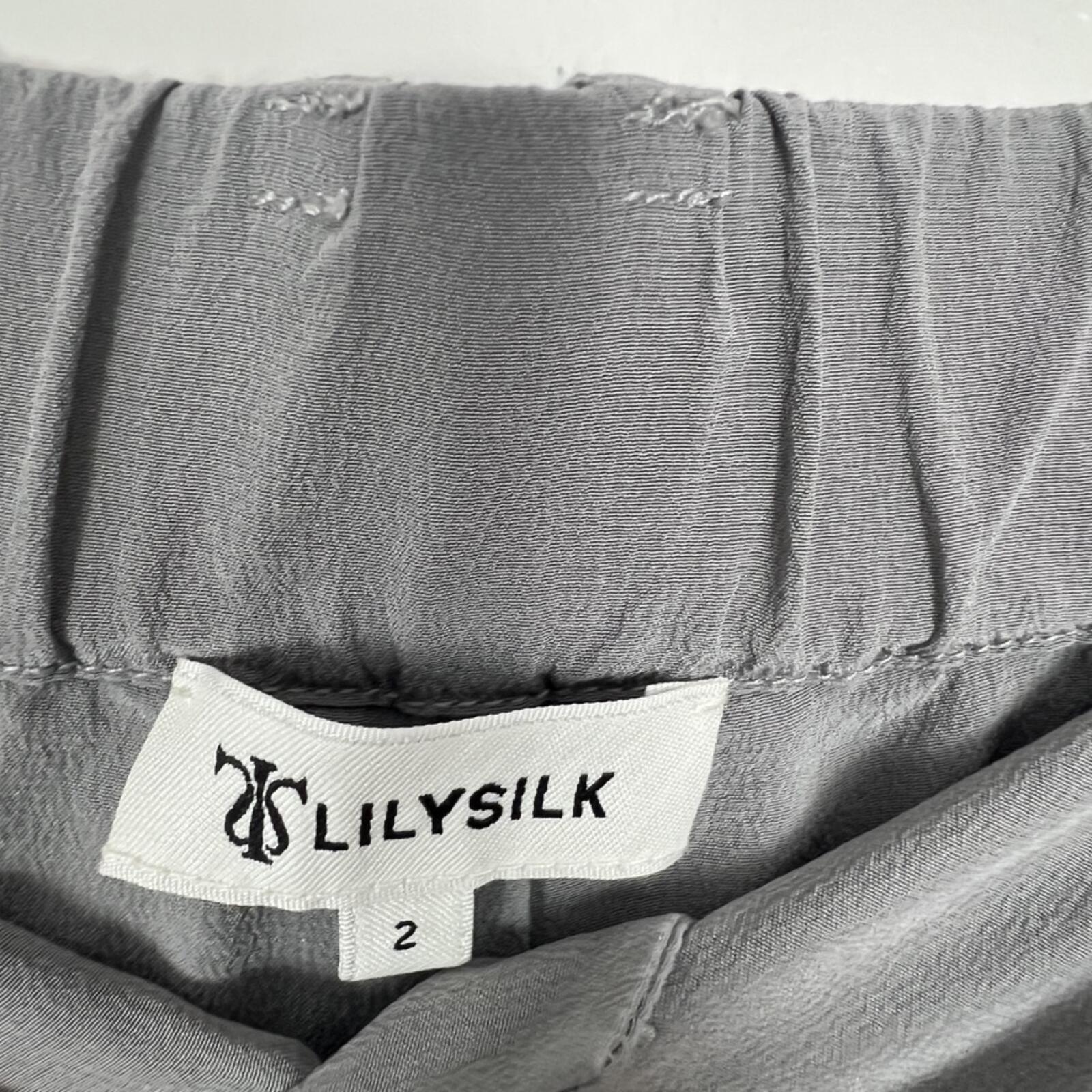 LILYSILK Silk Pants Womens 2 Gray Pleated High Rise Straight Leg Casual