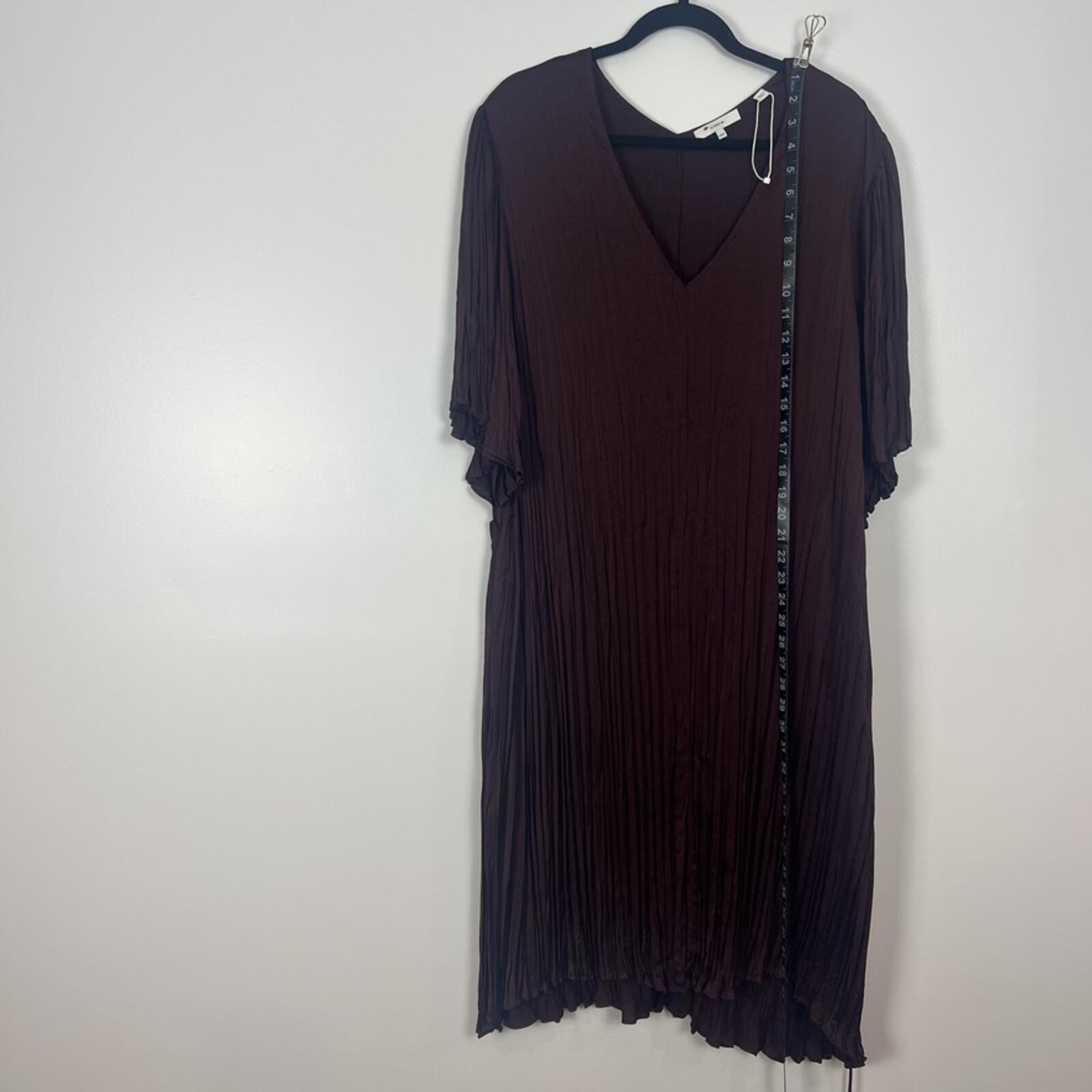 Vince Burgundy Pleated Knee Length Dress Sheer Overlay Tie Waist XXL NWOT