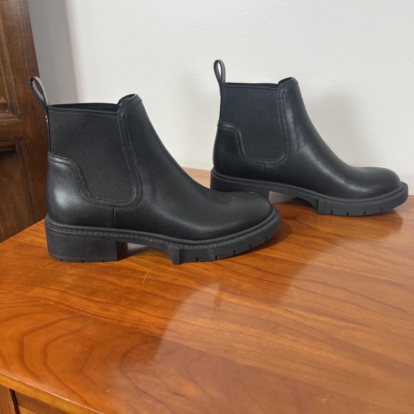 Coach Black Leather Chelsea Boots Lug Sole Ankle Boot Womens 5.5