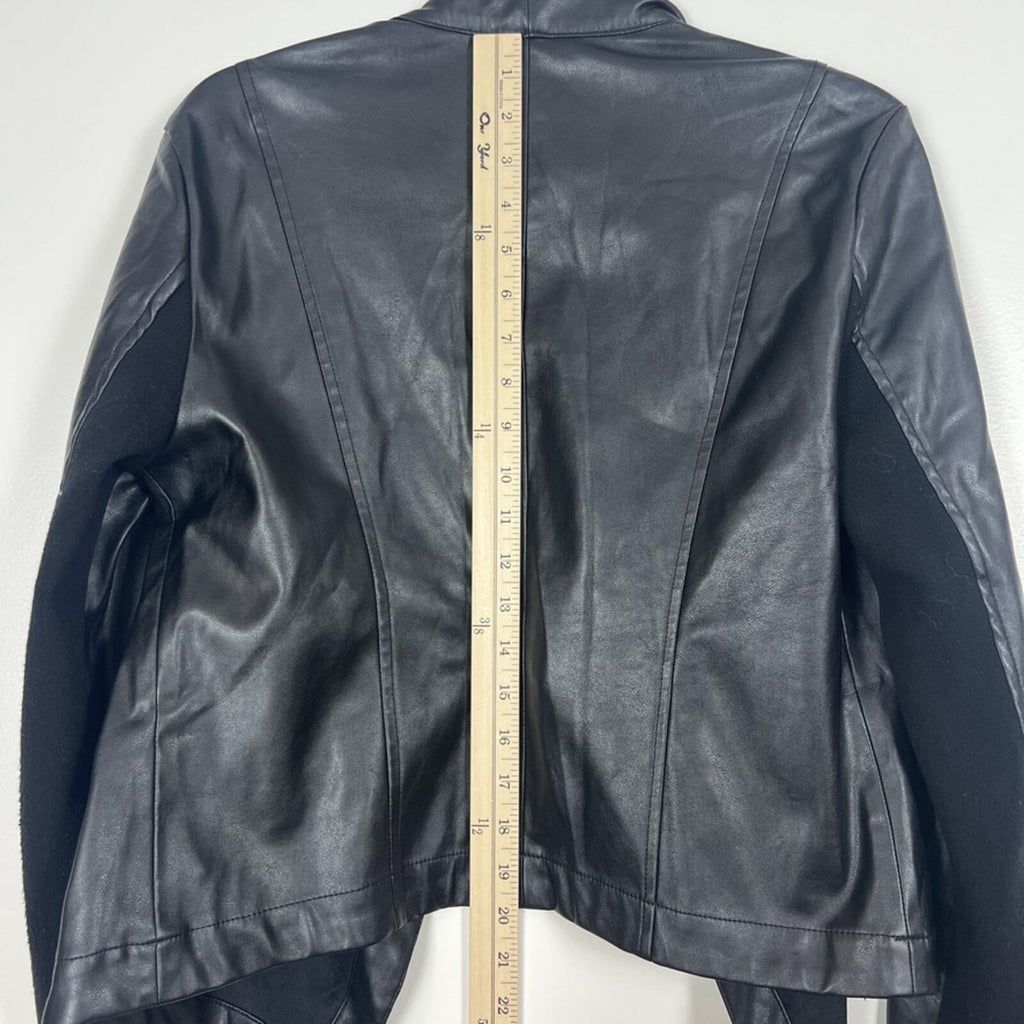 BB Dakota Faux Leather Jacket Womens Small Black Drape Open Moto Crop