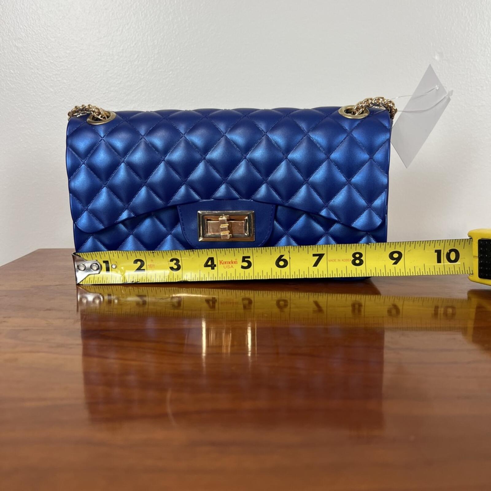 Royal Blue Quilted Jelly Crossbody Bag Gold Chain Strap NWT Chic