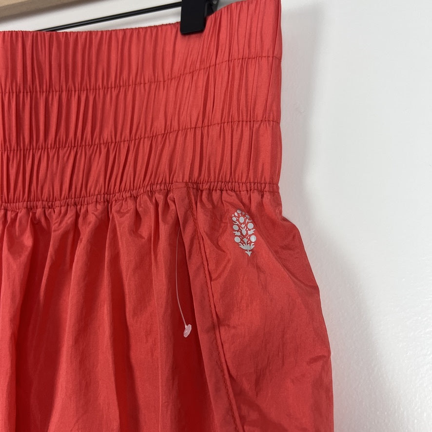 FP Movement The Way Home Red Running Shorts Smocked Waist Lightweight L - NWOT
