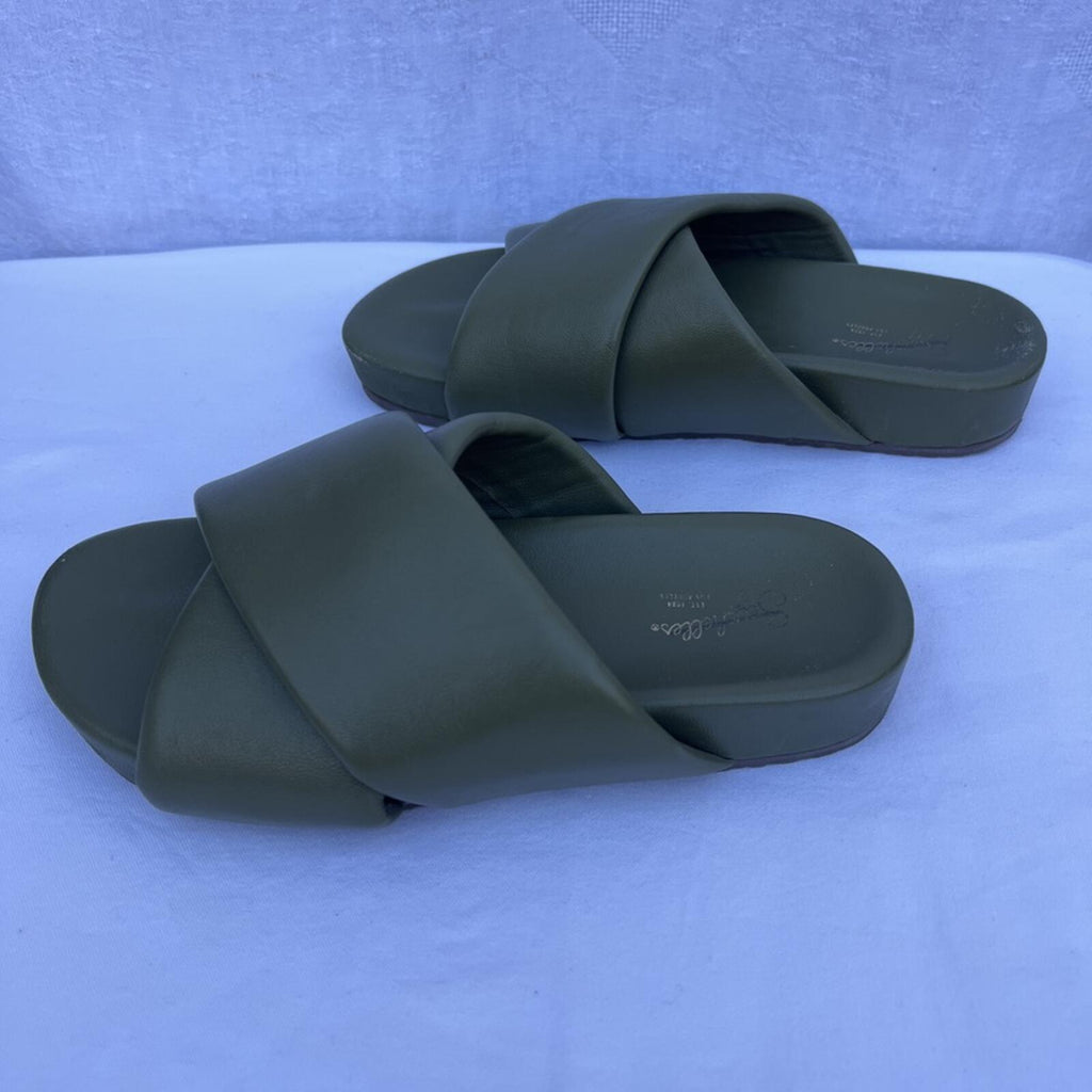 Seychelles Olive Green Slide Sandals Padded Cross Strap Size 9 NWOT