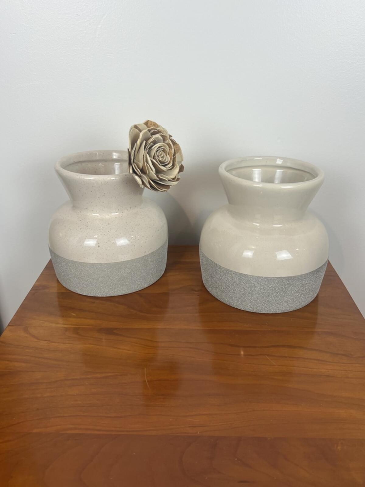 Modern Ceramic Vase Set Neutral Speckled Matte White Gray Boho Decor