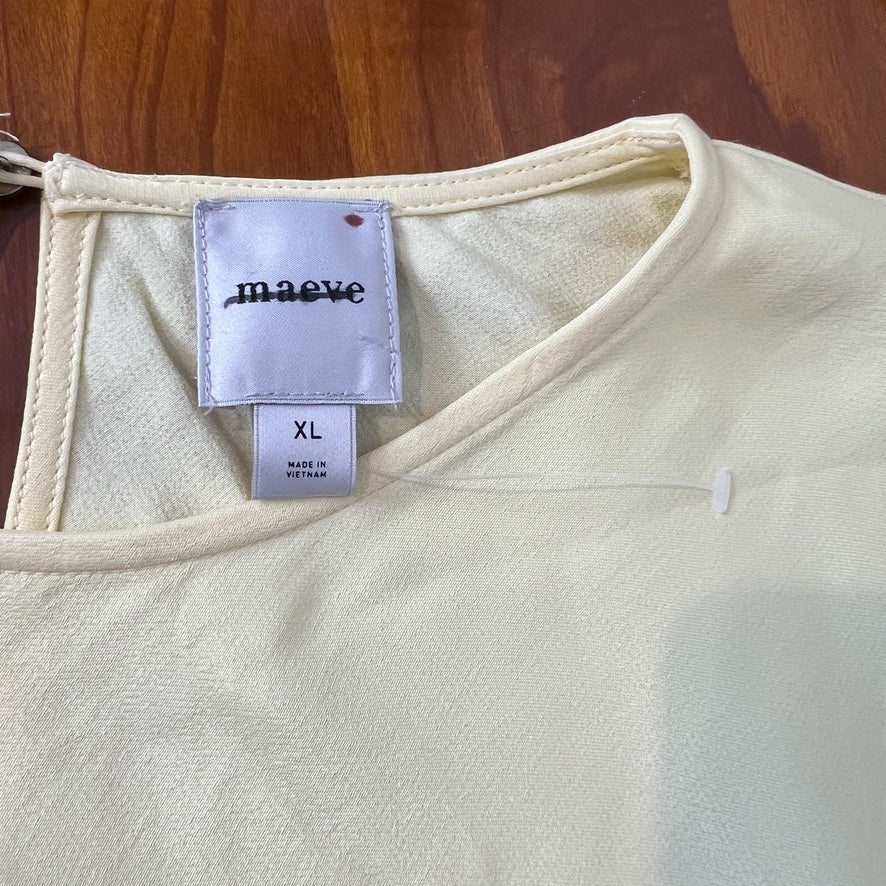 Maeve Anthropologie Butter Yellow Blouse XL Cap Sleeve Keyhole Viscose