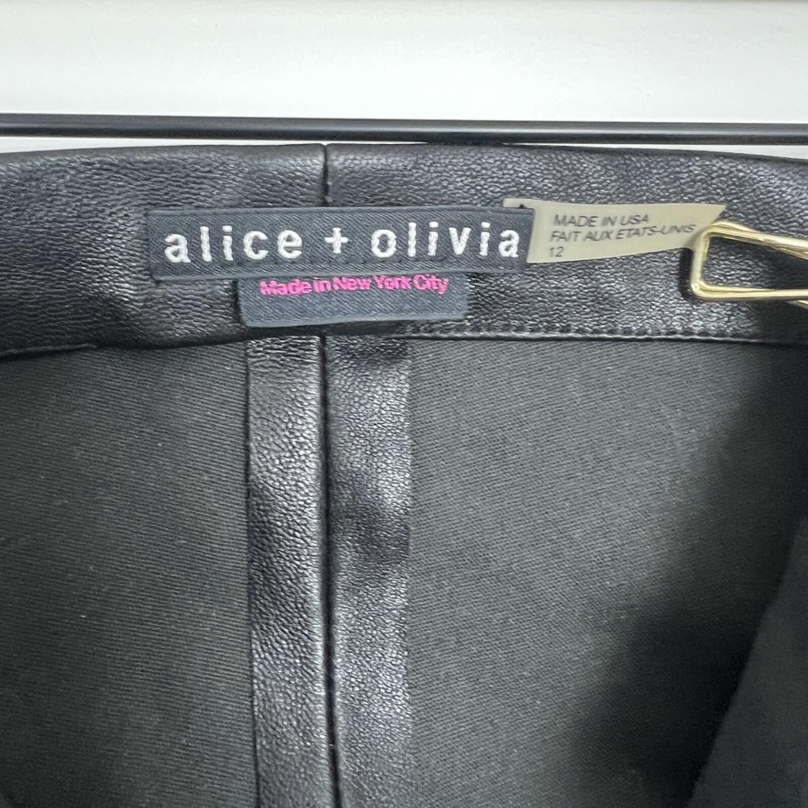 Alice + Olivia Black Leather Skinny Pants Womens 12 High Rise Zip USA