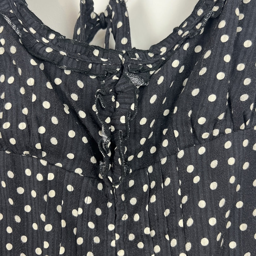 Free People Polka Dot Tank Top Black White Boho Tie Back Cotton Rayon
