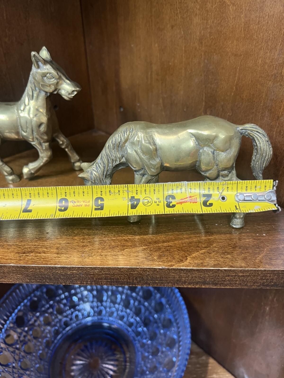 Vintage Solid Brass Horse Figurines Set Mid Century Farm Decor Pair 5"