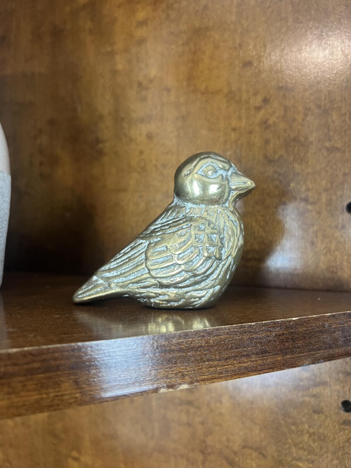Vintage Brass Bird Figurine Small Decorative Gold Sparrow Shelf Decor
