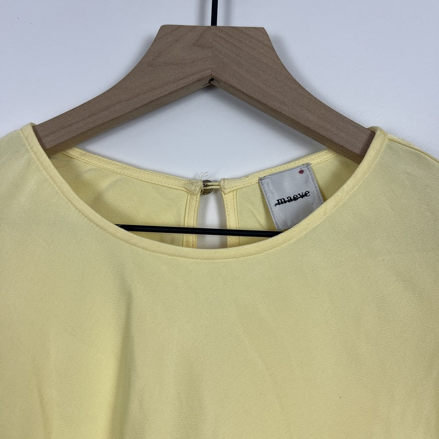 Maeve Anthropologie Butter Yellow Blouse XL Cap Sleeve Keyhole Viscose