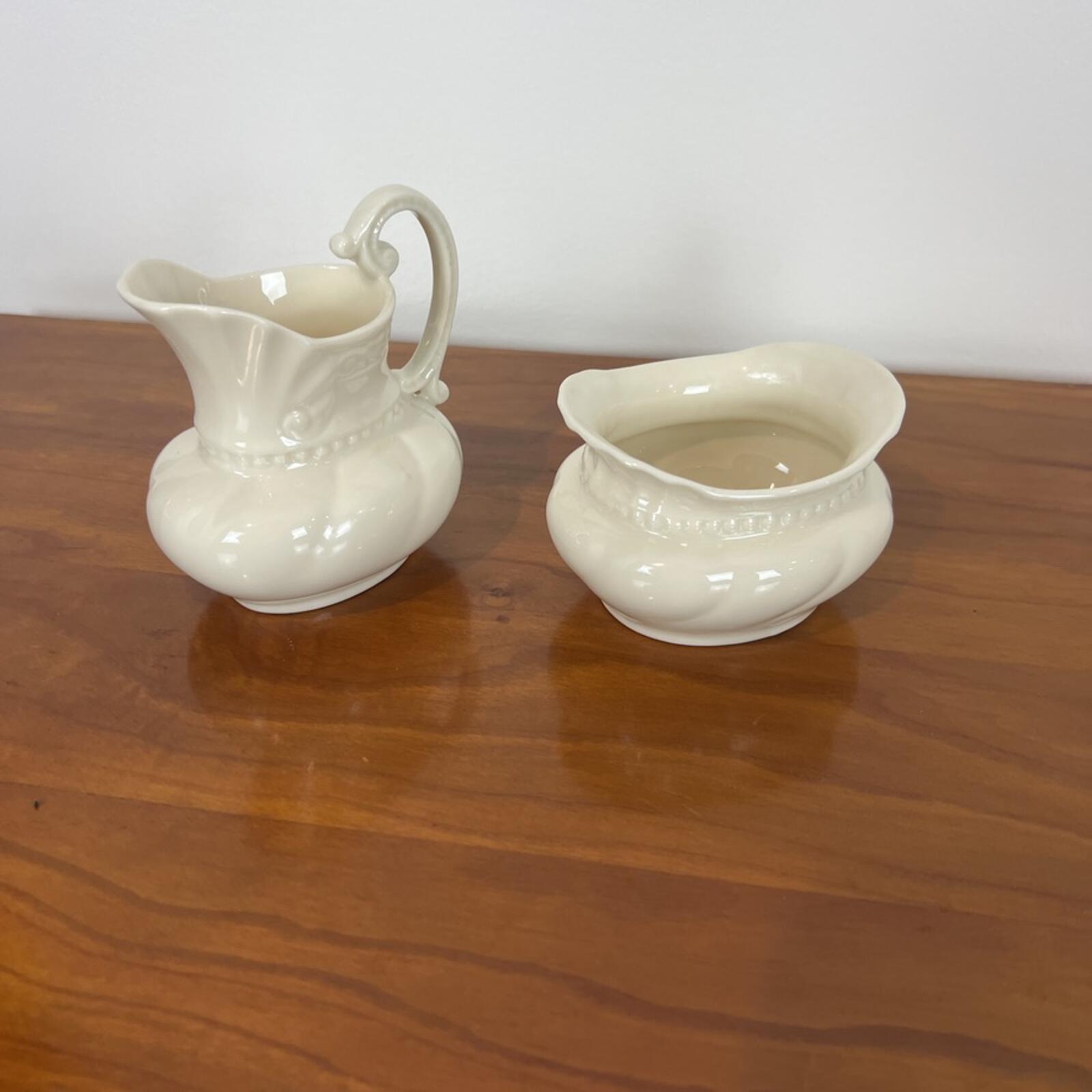 Lenox Ivory Creamer Sugar Bowl Set Gold Stamp Vintage Cottage Core Decor