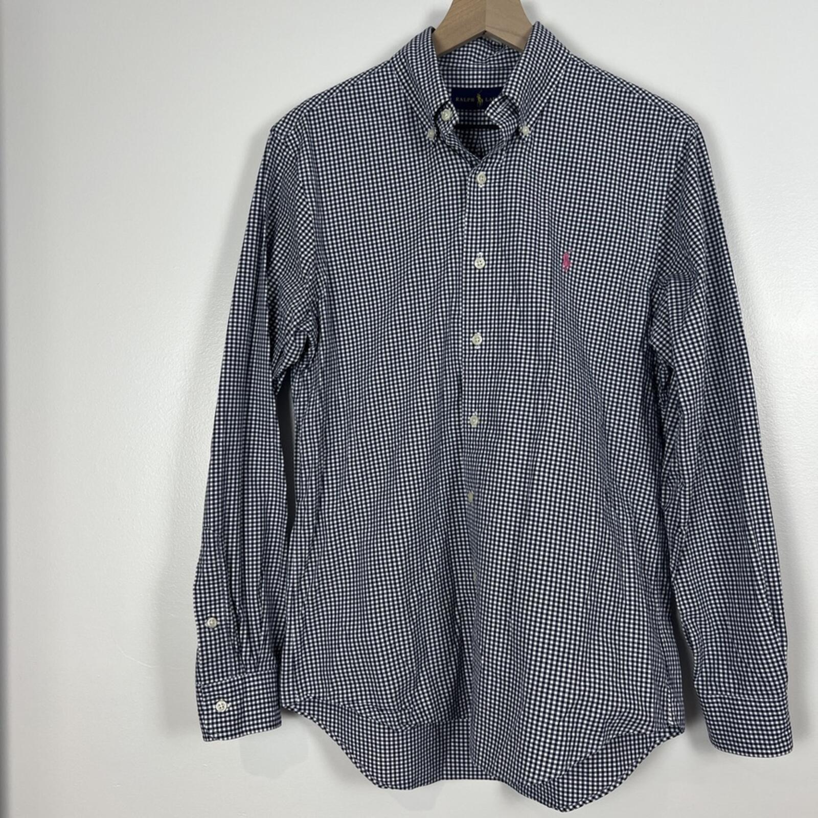 Ralph Lauren Blue Gingham Button Down Shirt Small Pony Logo Cotton Prep