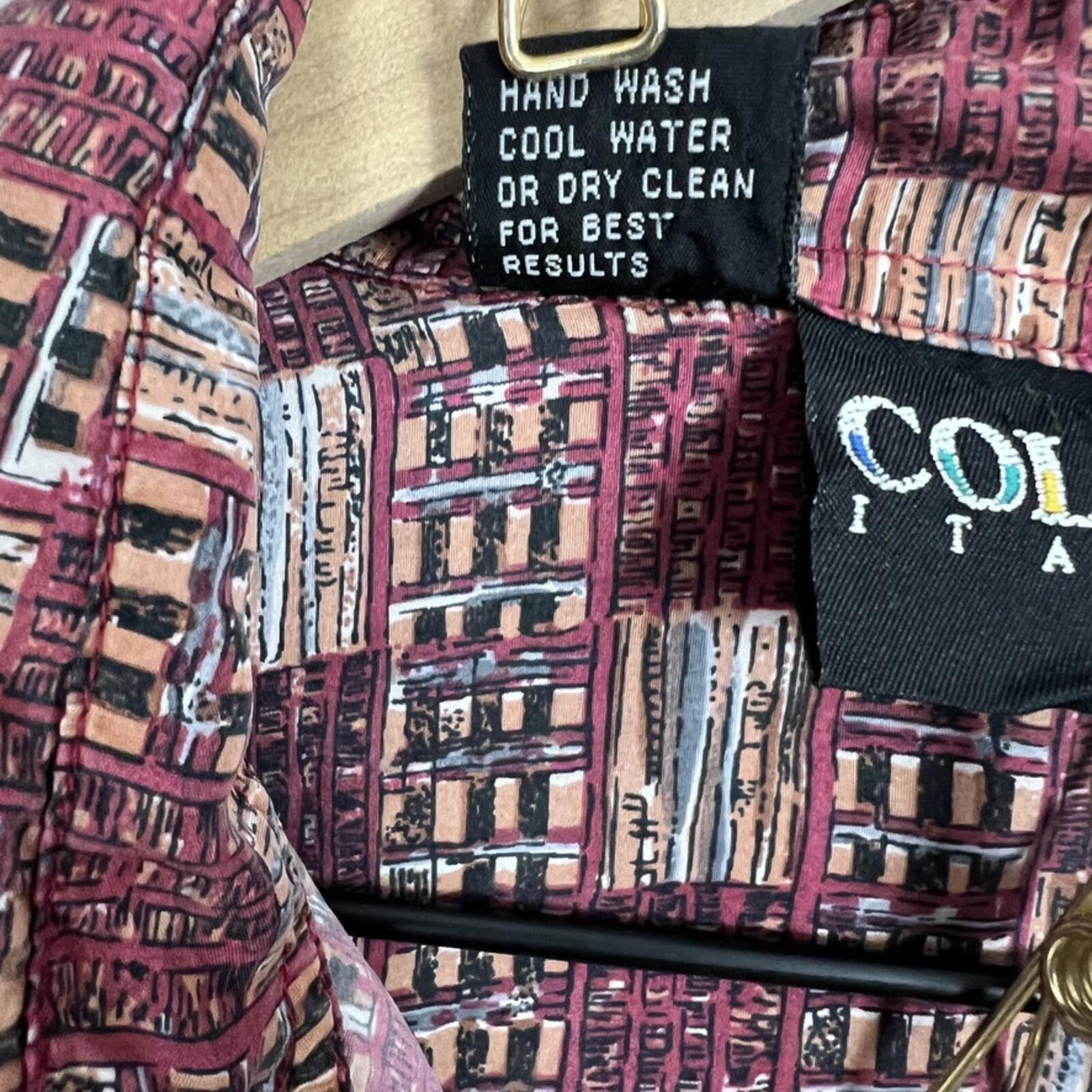 Mens Silk Shirt Large Red Abstract Print Short Sleeve Button Up Vintage