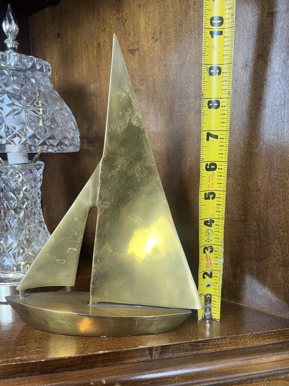 Vintage Brass Sailboat Sculpture Nautical Decor Mid Century Modern Art