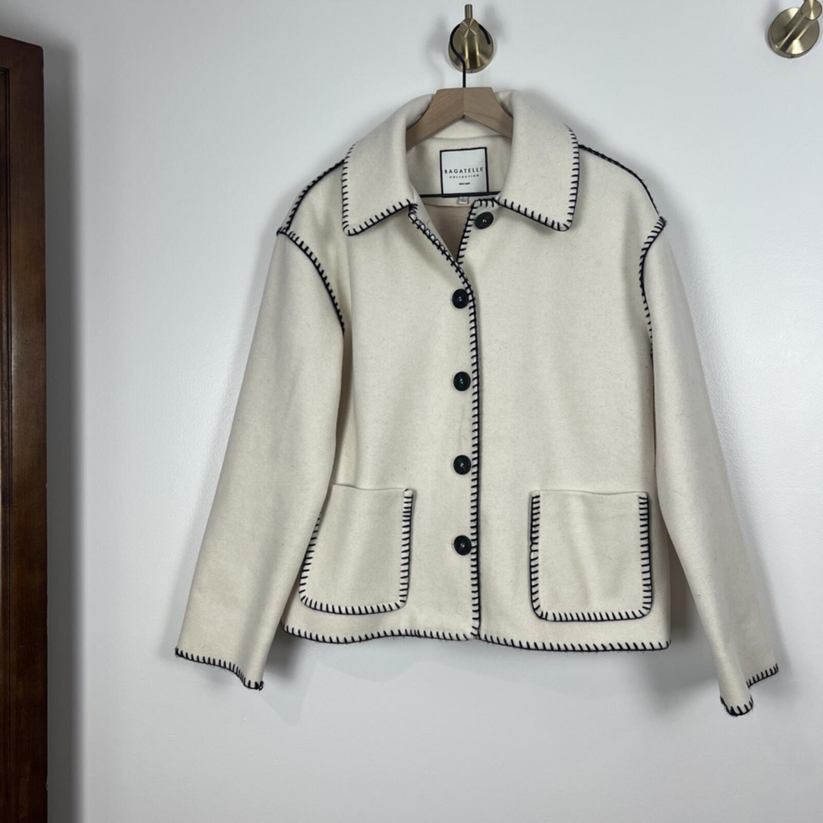 Bagatelle Cream Wool Blend Jacket Contrast Stitch Button Front Coat L