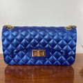 Royal Blue Quilted Jelly Crossbody Bag Gold Chain Strap NWT Chic