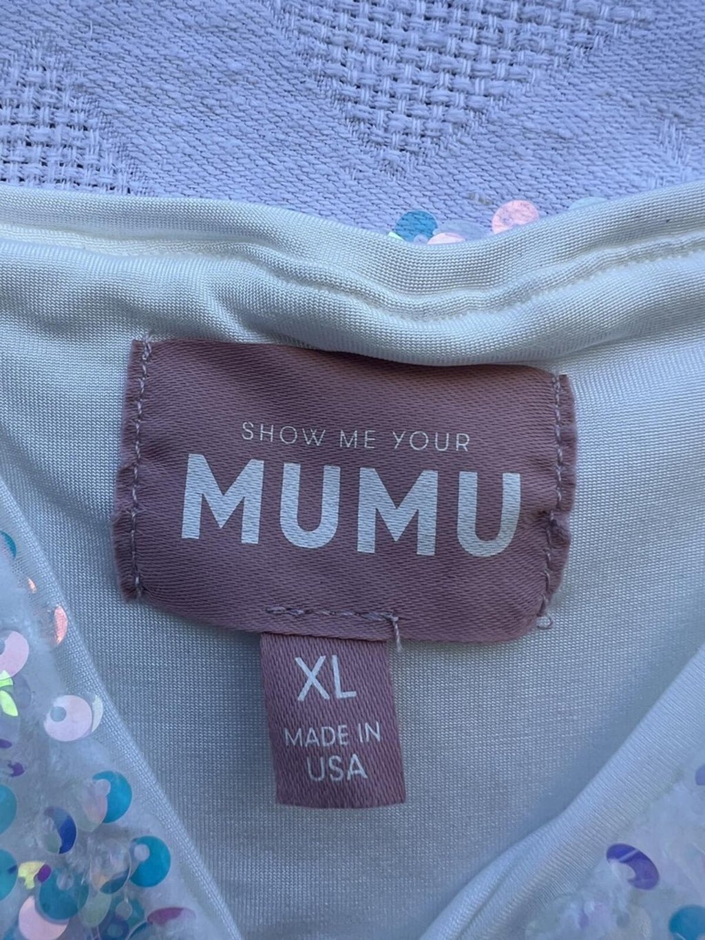NWT Show Me Your Mumu Sequin Midi / Maxi Dress XL White Iridescent Party Glam