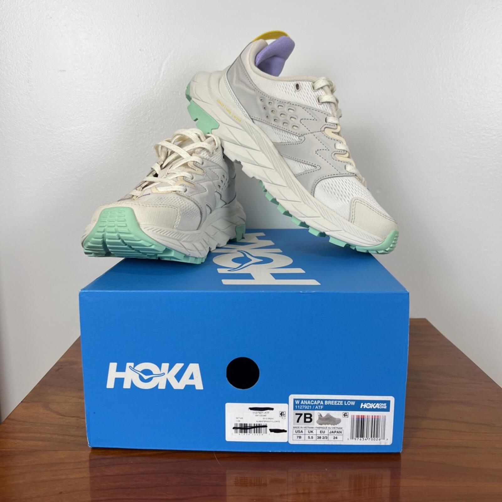 HOKA Anacapa Breeze Low Trail Shoes Cream Mint Womens 7 Hiking Sneakers