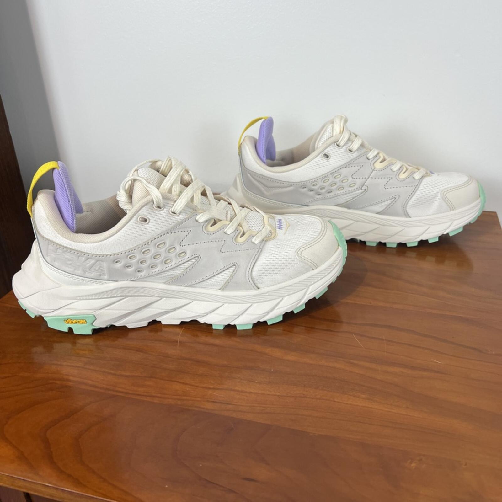 HOKA Anacapa Breeze Low Trail Shoes Cream Mint Womens 7 Hiking Sneakers
