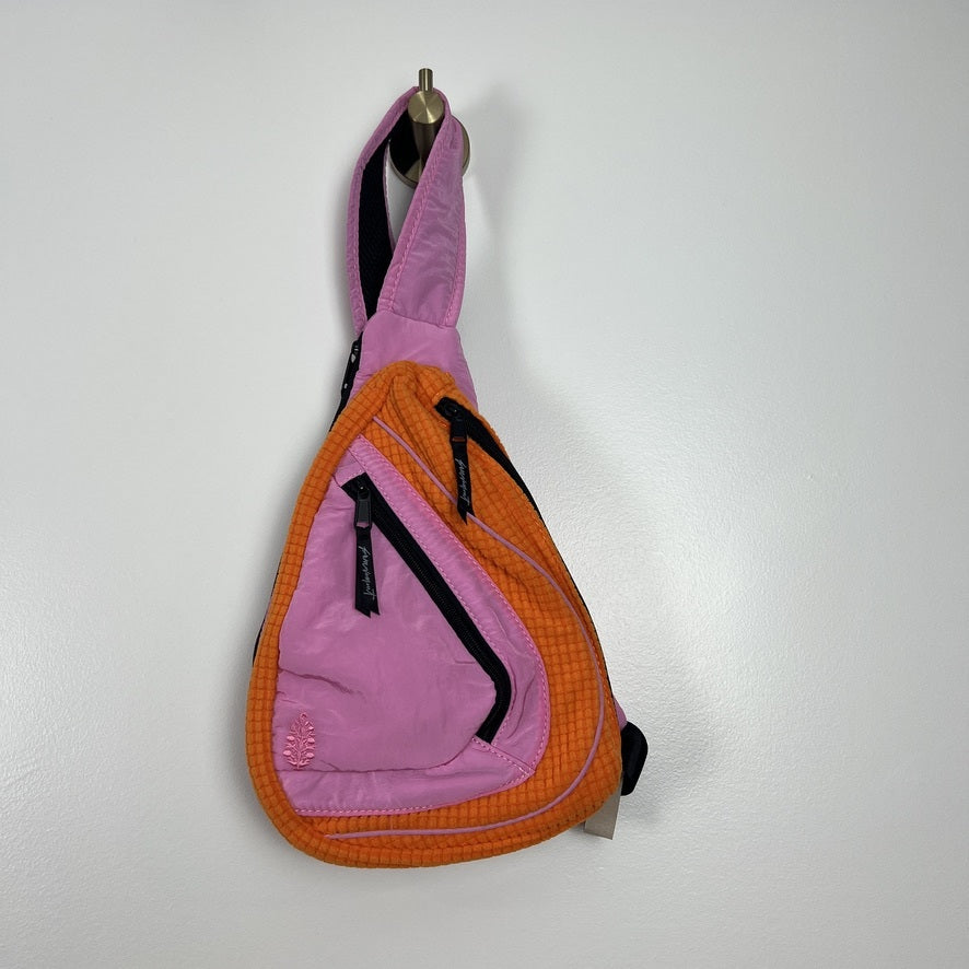 Free People Sling Bag Pink Orange Colorblock Crossbody Nylon Blend