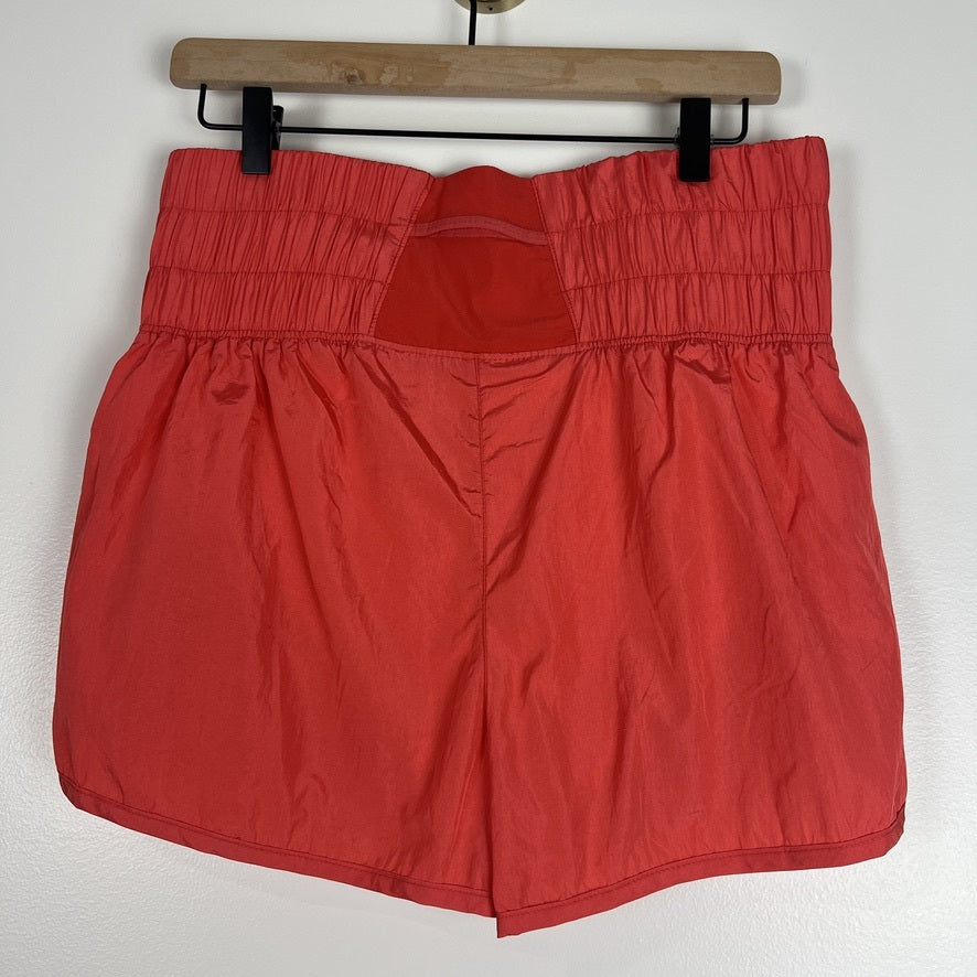 FP Movement The Way Home Red Running Shorts Smocked Waist Lightweight L - NWOT