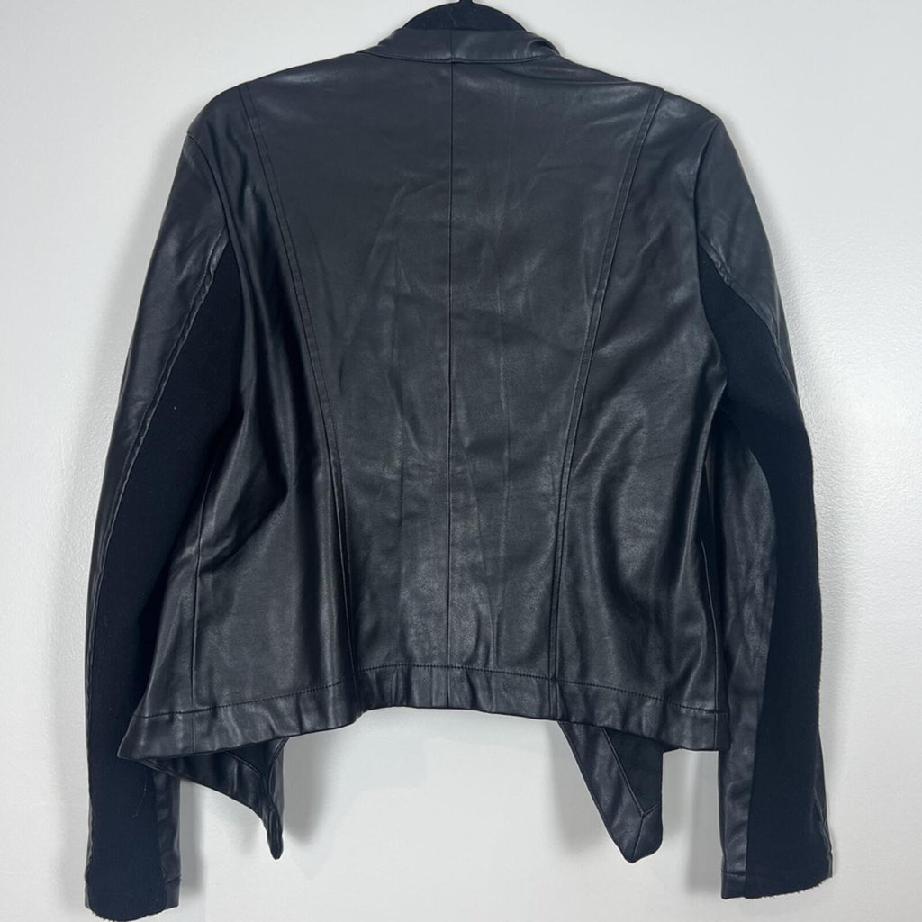 BB Dakota Faux Leather Jacket Womens Small Black Drape Open Moto Crop