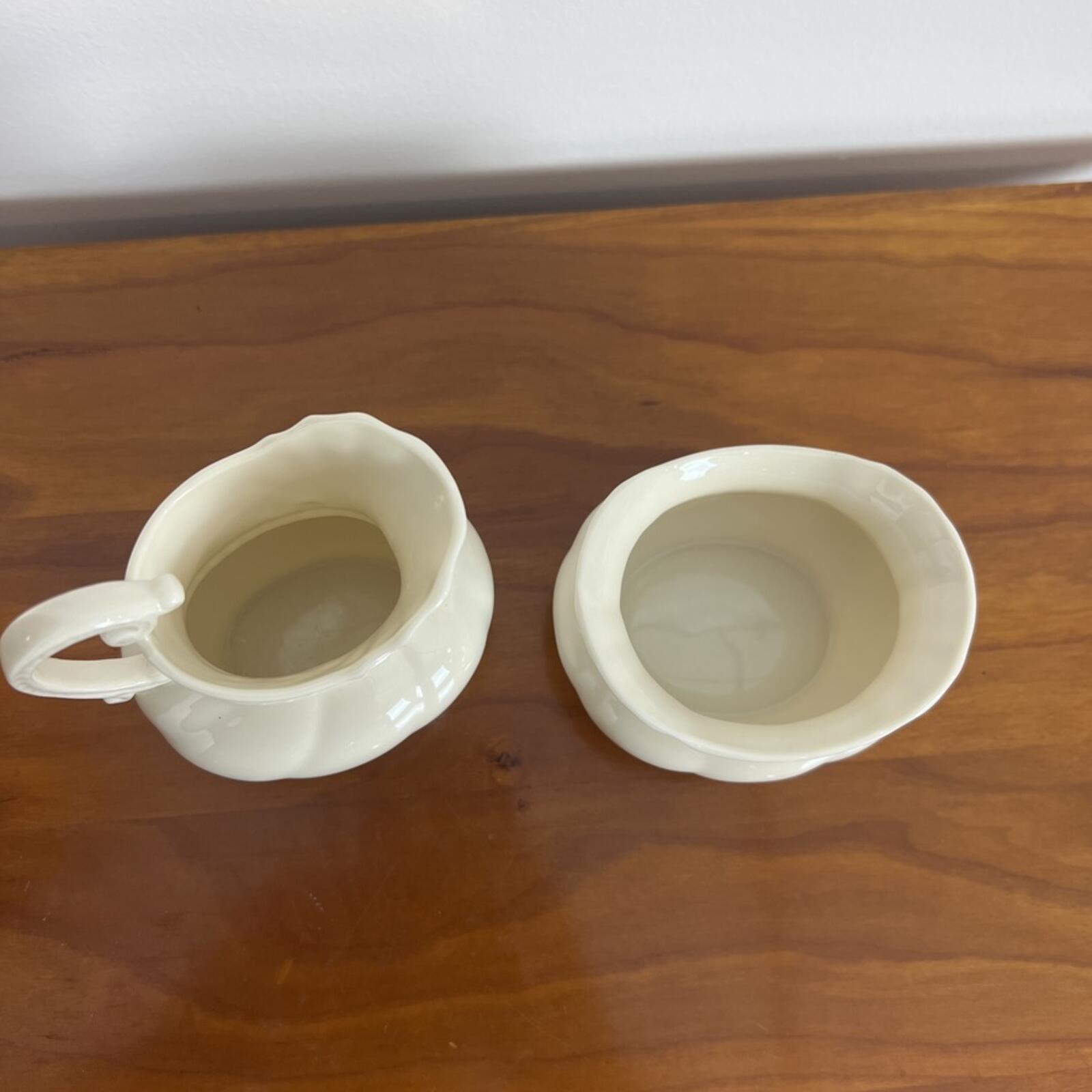 Lenox Ivory Creamer Sugar Bowl Set Gold Stamp Vintage Cottage Core Decor