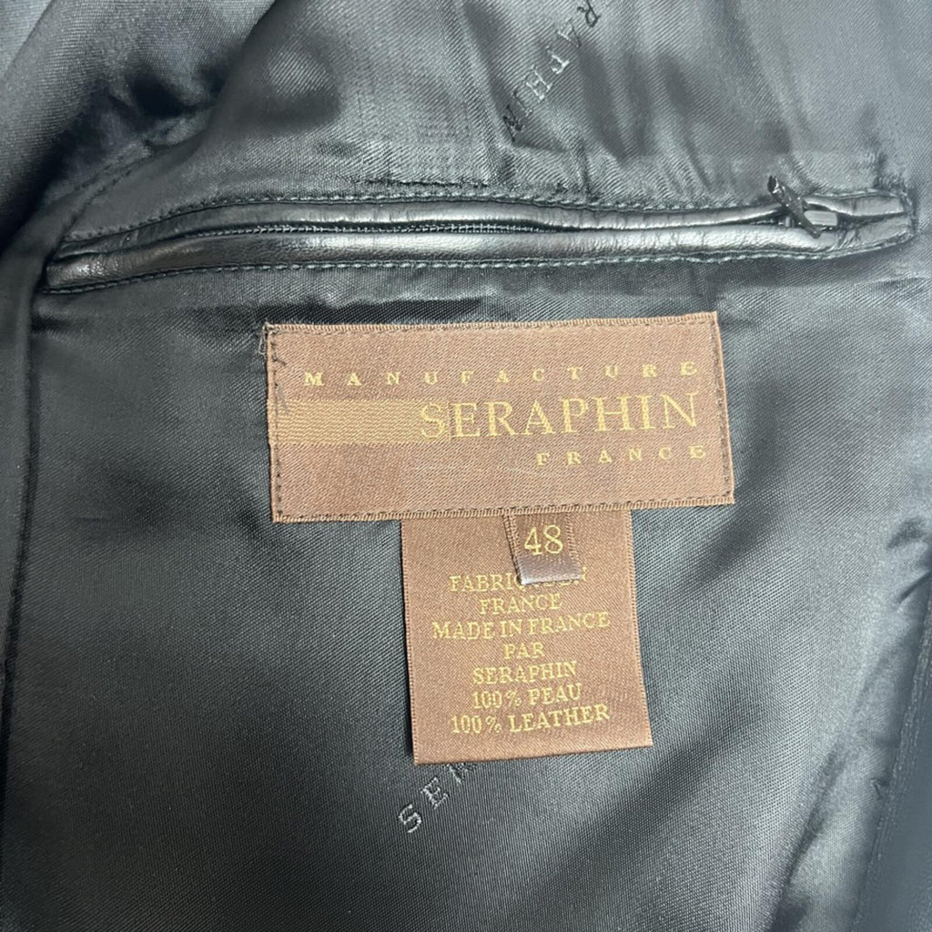 Seraphin Paris Black Leather Blazer Jacket Mens EU 48 / US 38 France Luxury Coat