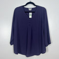 Van Heusen Blouse L Purple 3/4 Sleeve V Neck Button Career Top NWT
